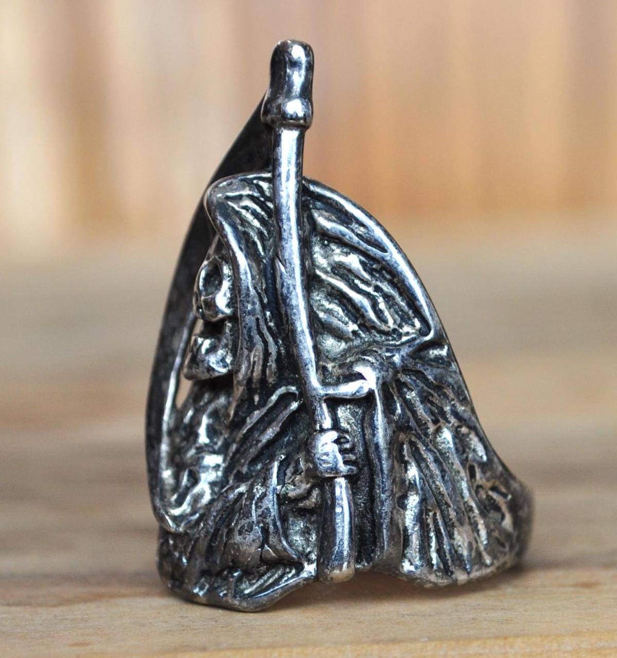 Vintage 1985 G&S Grim Reaper Ring - Size 11.5 - Biker Ring - G and S Signed Silver Grim Reaper Ring - Halloween Ring