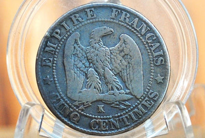 1864-K 5 Centimes France - VF Grade/Condition - Cinq Centimes 1864K France, Napoleon III - Better Date, Lower Mintage, High Grade, Authentic