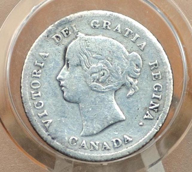 1874 Canadian Silver 5 Cent Coin - F (Fine) Grade / Condition - Queen Victoria Canada 5 Cent Sterling Silver 1874, Low Mintage Date