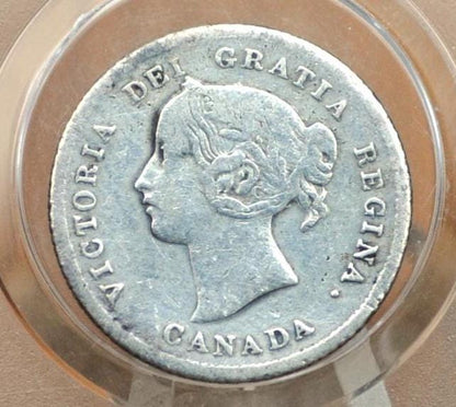 1874 Canadian Silver 5 Cent Coin - F (Fine) Grade / Condition - Queen Victoria Canada 5 Cent Sterling Silver 1874, Low Mintage Date