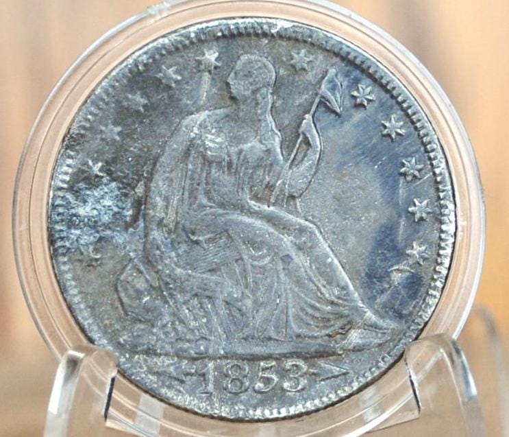 1853 Seated Liberty Half Dollar - XF Details, Damaged - 1853 Liberty Seated Silver Half Dollar 1853 - Authentic