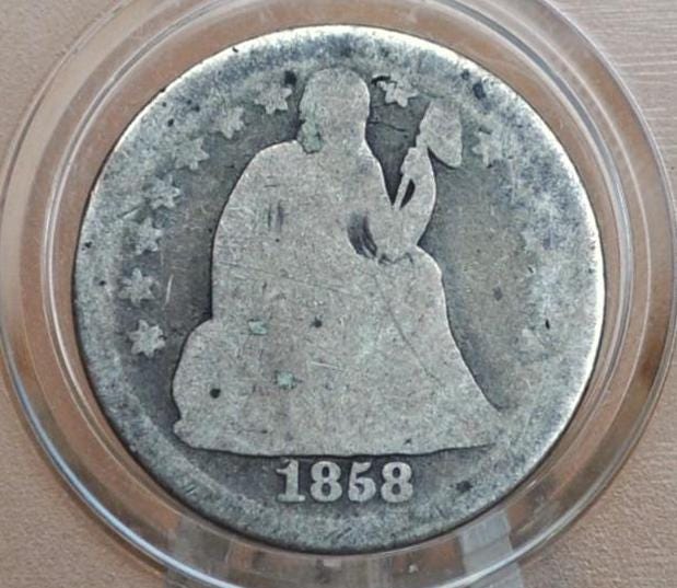 1858 Seated Dime - AG (About Good) - 1858 Seated Liberty Dime - Early American Coin - 1858 Silver Dime Liberty Seated 1858, Better Date!