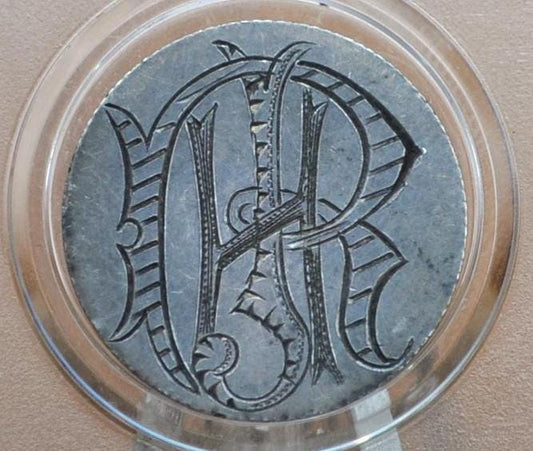 Genuine Antique Love Token, RHJ? - Made From an 1856 Silver Dime - Beautiful Scroll Work, 1800s Silver Love Token, 1856 Liberty Seated Dime