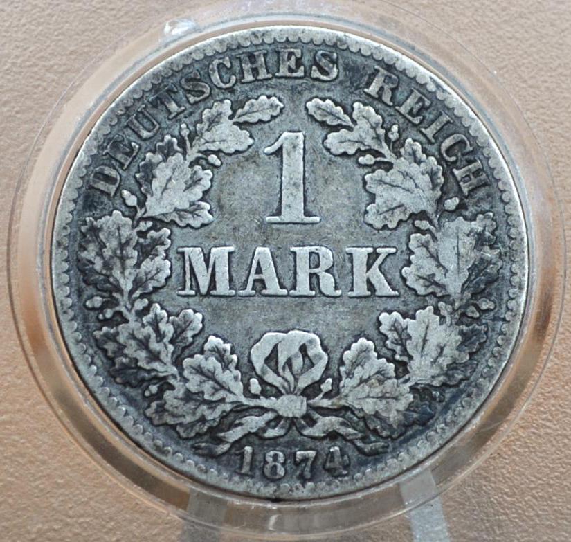 1874 German 1 Mark, B Mint Mark - VF/XF, Great Details - German Empire Silver One Mark 1874, Silver Mark 1874B, Great Coin