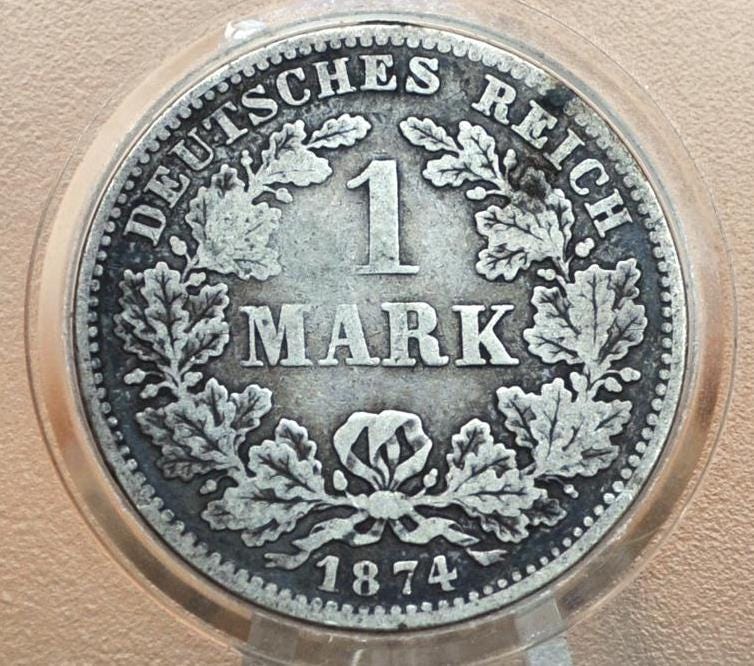 1874 German 1 Mark, F Mint Mark - VF/XF, Great Details - German Empire Silver One Mark 1874, Silver Mark 1874F, Great Coin