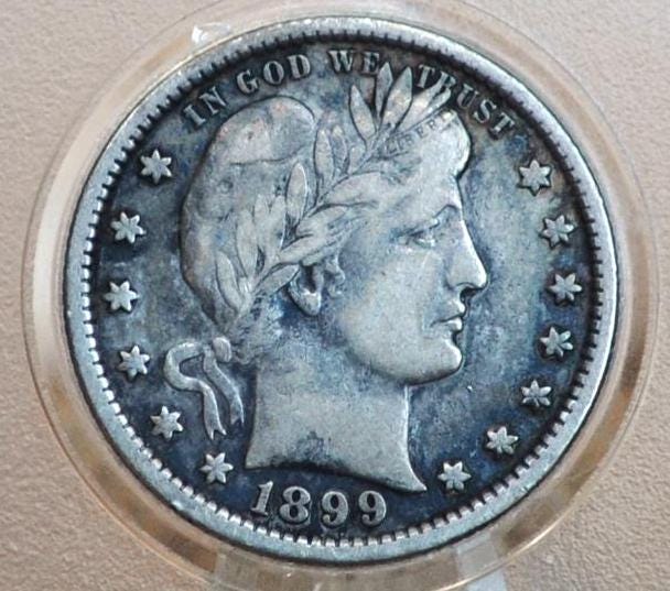 1899 Barber Silver Quarter - VF (Fine) Grade / Condition - Philadelphia Mint - 1899P Barber - Quarter 1899 P