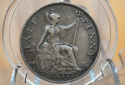 1931 Great Britain Half Penny - VF/XF (Very-Extremely Fine) Condition - UK Half Penny 1931 - King George 1/2 Penny - Bronze - ha'penny 1931