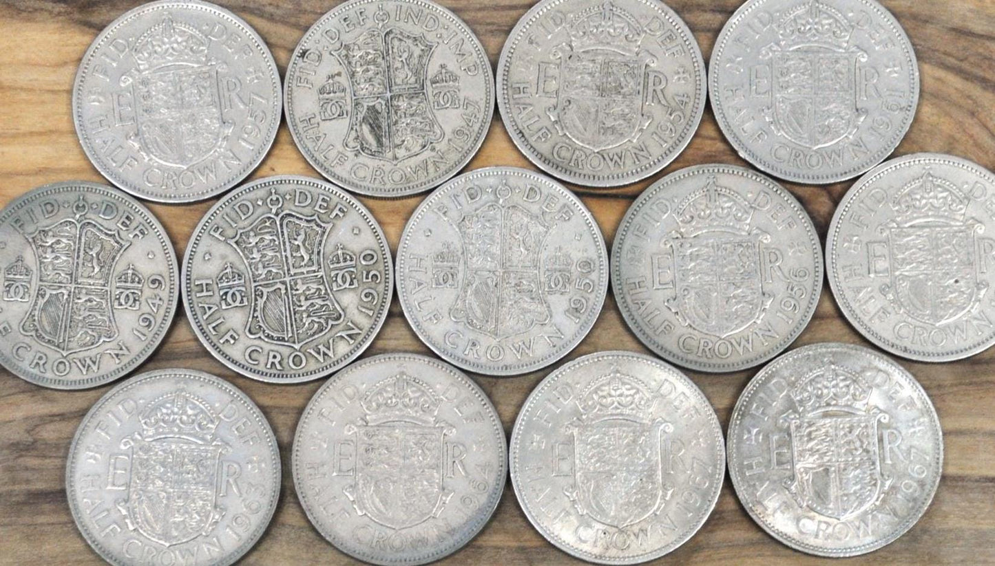 1910s-60s Great Britain Half Crowns, Choose by date! - 1/2 Crown 1937 1949 United Kingdom HalfCrown Great for Jewelry, birthdays, gifts