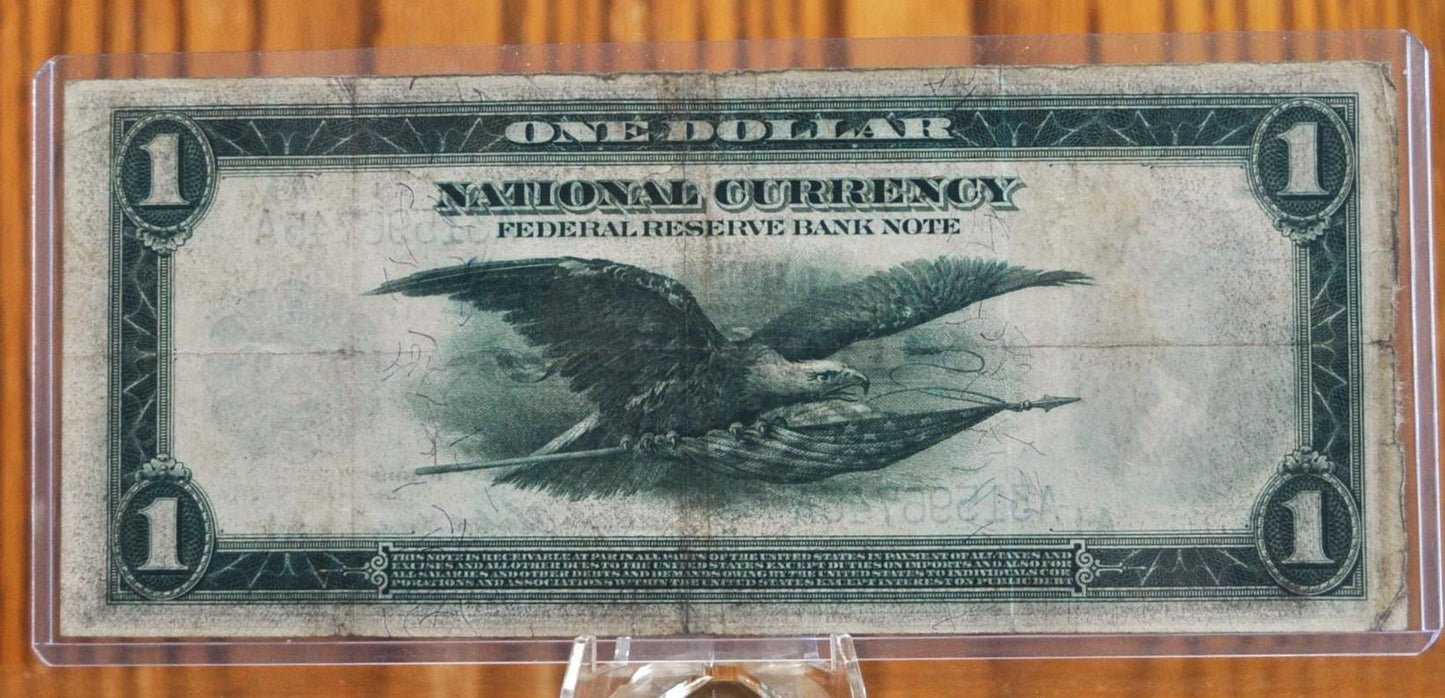 1918 1 Dollar Boston Federal Bank Note Large Size - Elliot/Burke, Willet/Morss Signatures - 1918 One Dollar National Currency Note - Fr#710