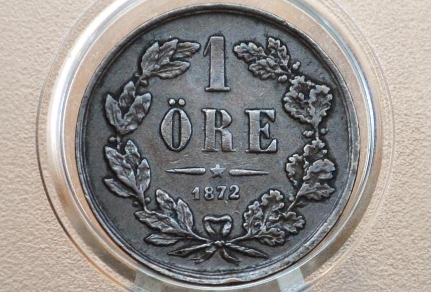 1872 Swedish 1 Ore Coin - XF Condition - King Carl XV - Rarer, Low Mintage - Great for Birthdays, Jewelry, Collections - Sweden 1 Ore 1872