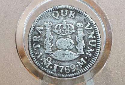 1769 Spanish 1/2 Real - Amazing Detail - Mexico Spanish Colony, Early Colonial Era Coin, Pirate Coin, 1769 Half Real Pillar Type Rarer Date!