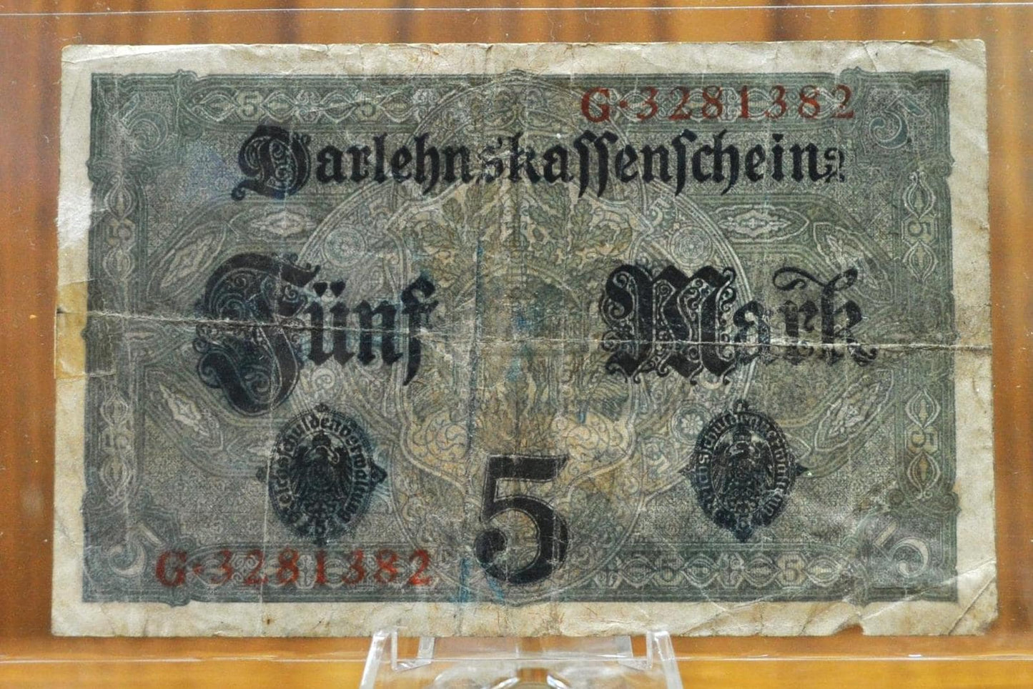 1917 5 Mark Darlehnskassenschien Paper Note - Choice of Serial Number Type - WWI era German Paper Money- 1917 German Five Mark Note- P#56a/b