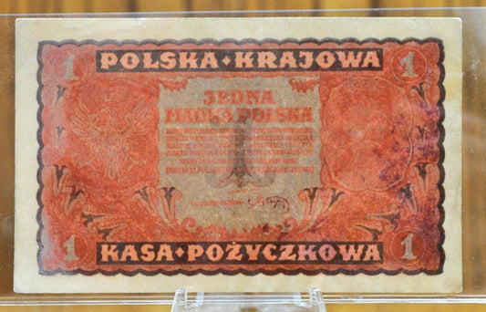 1919 Polish State Loan Bank 1 Marka Paper Note - Jadwiga Issue - Extremely Fine Grade/Condition - 1919 Poland One Marka Banknote - P#23