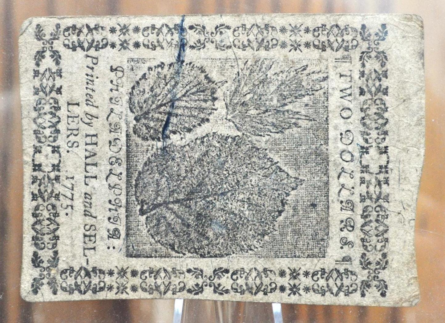 1775 2 Dollar Continental Currency Banknote - Nov. 29th, 1775 - CC-12 - 1775 Two Spanish Milled Dollars Continental Congress Note