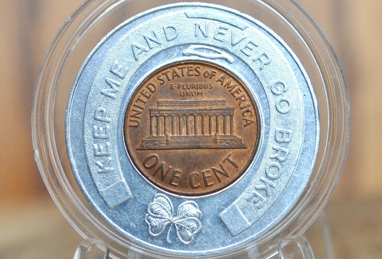 Merchant Bank Boston Good Luck Token - 125 Trentmont at Park St. Boston - The Friendly Bank - Good Luck Pocket Piece 1961 Encased Penny