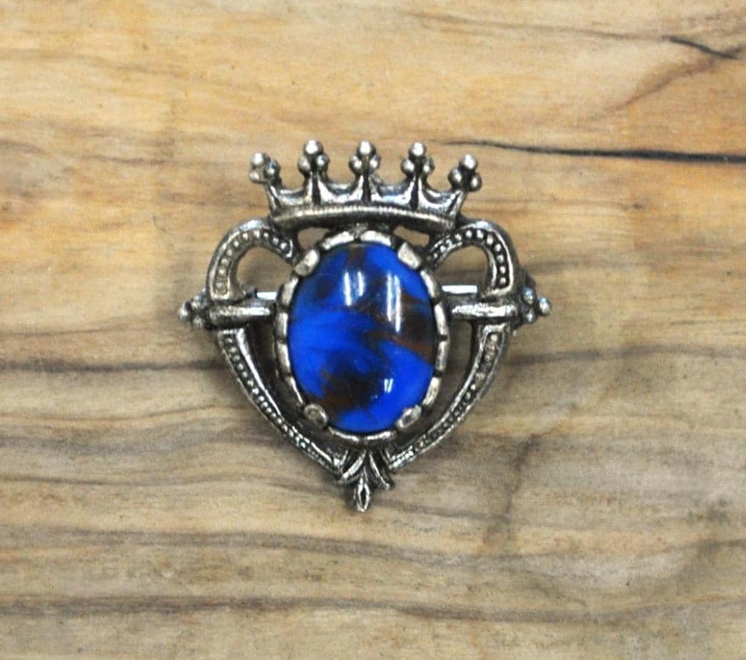 Vintage Miracle Scottish Crown Heart Pin! Sterling Silver - Miracle Stamped Scottish Luckenbooth Love Brooch - Blue Heart Scottish Brooch