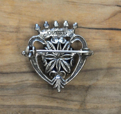 Vintage Miracle Scottish Crown Heart Pin! Sterling Silver - Miracle Stamped Scottish Luckenbooth Love Brooch - Blue Heart Scottish Brooch