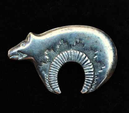 Vintage Navajo Spirit Bear Pin Sterling Silver 925 - M Stamped Vintage Native American Spirit Bear Brooch - Antique Sterling Spirit Bear Pin