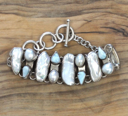 Vintage Oscar's Silver Freshwater Pearl Link Bracelet - Sterling Silver 950 - Stunning Oscar's Silver Signed Pearl Link Bracelet