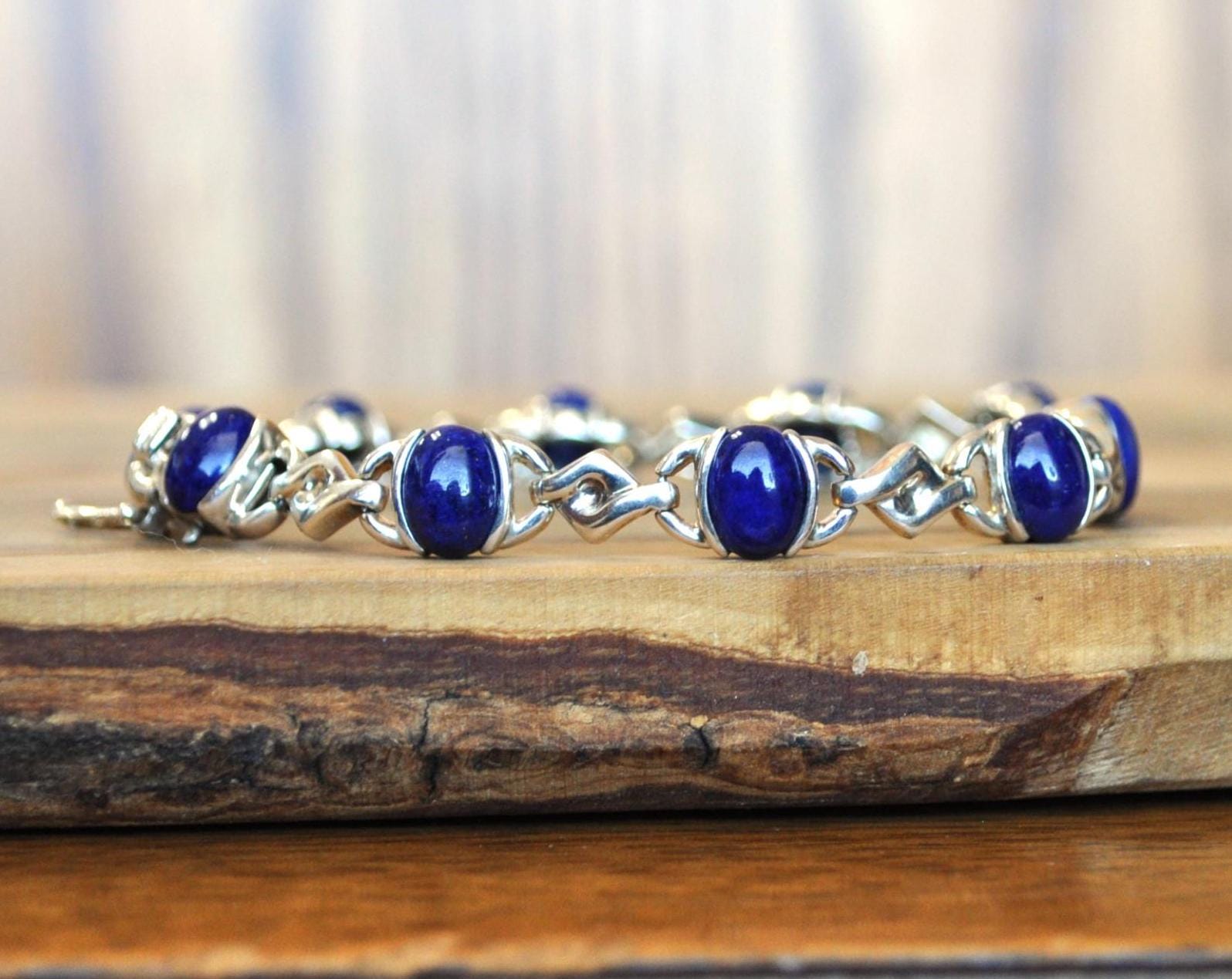 Vintage Michelle Albala Sterling Silver Lapis Tennis Bracelet - Stunning Hong Kong Stamped Sterling 925 Michelle Albala Lapis Bracelet