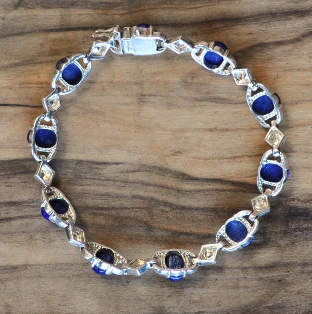 Vintage Michelle Albala Sterling Silver Lapis Tennis Bracelet - Stunning Hong Kong Stamped Sterling 925 Michelle Albala Lapis Bracelet