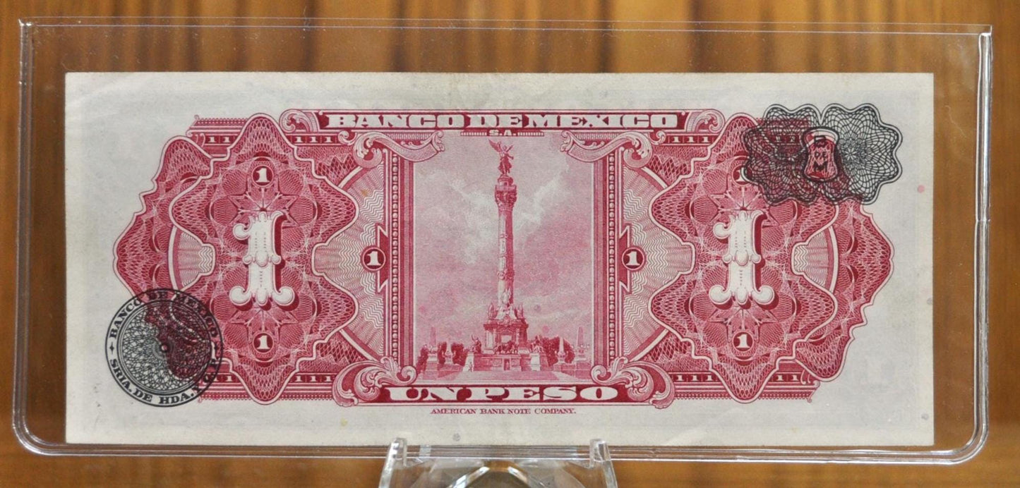 1954 Bank of Mexico 1 Peso Bank Note - Aztec Calendar Design - Series FA - Excellent Condition - 1954 One Peso Mexico Note - P#56b