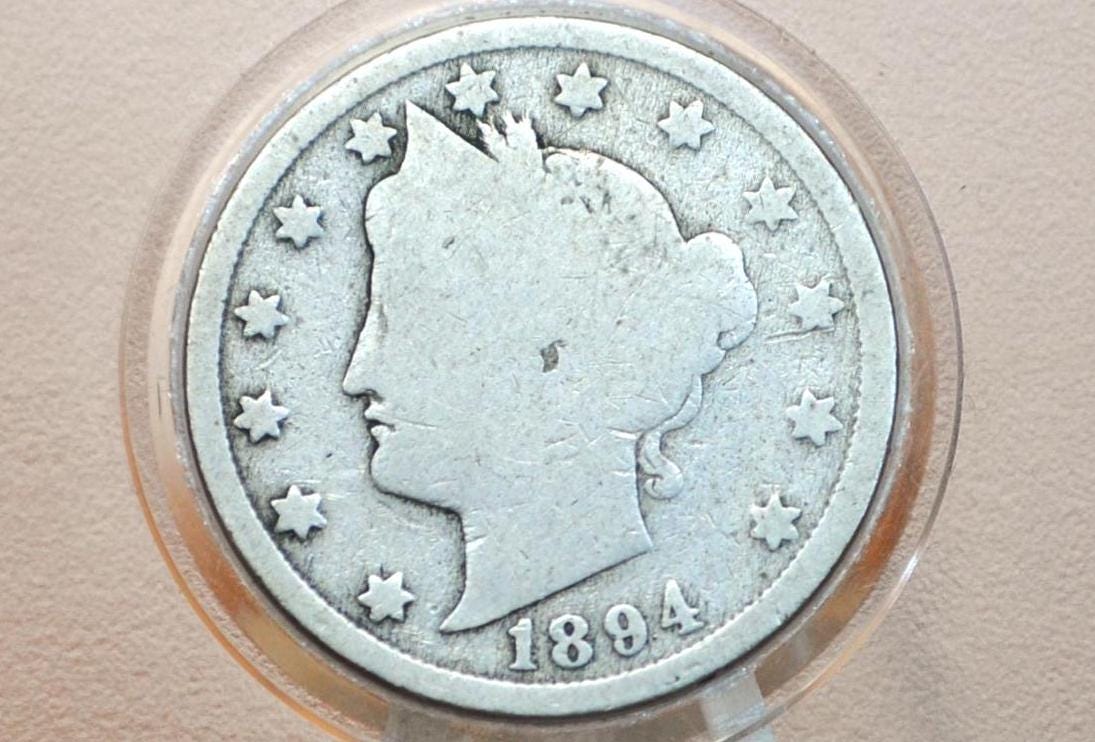 1894 Liberty Head Nickel - G (Good) Grade - Lower Mintage Date - 1894 V Nickel - Philadelphia Mint - 1894 Nickel