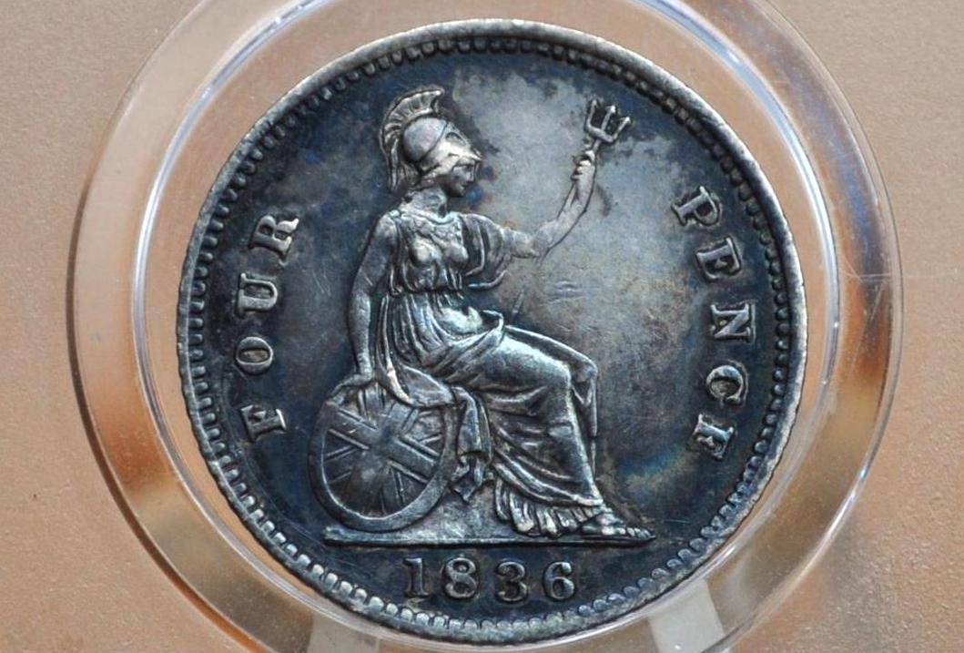 1836 Fourpence Great Britain 4 Pence Silver - AU (About Uncirculated) - UK 4 Pence Silver 1836 - Awesome Coin