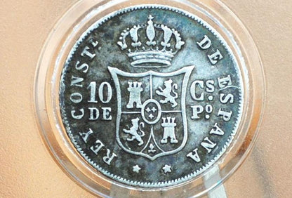 1882 Philippines 10 Centimos - Fine+ - Spainish Philippines Ten Centimos 1882 Spain - Rare Coin Type, Silver, Only 525,000 Made