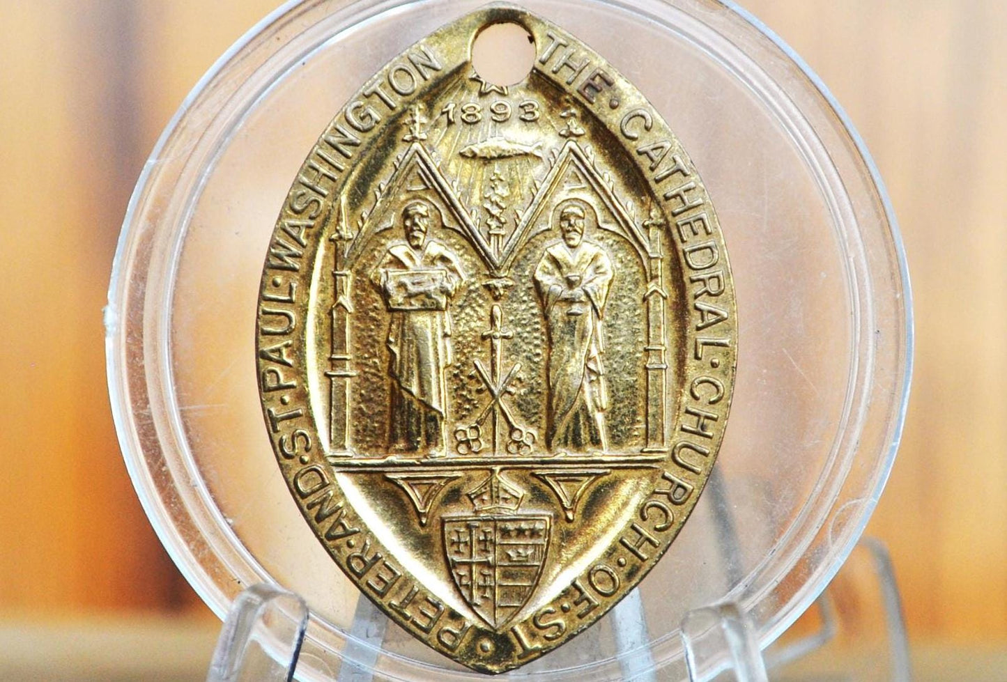 Antique Washington Cathedral Pendent - Bronze - St. Peter & St. Paul - Religious Medallion - National Cathedral DC Medallion