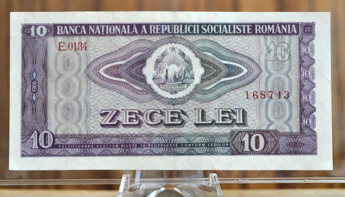 1966 Socialist Republic of Romania 10 Lei Note - Choice of Grade/Condition - Wide Serial Number Type - 1966 Romania Ten Lei Banknote - P#94