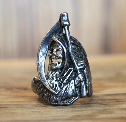 Vintage 1985 G&S Grim Reaper Ring - Size 11.5 - Biker Ring - G and S Signed Silver Grim Reaper Ring - Halloween Ring