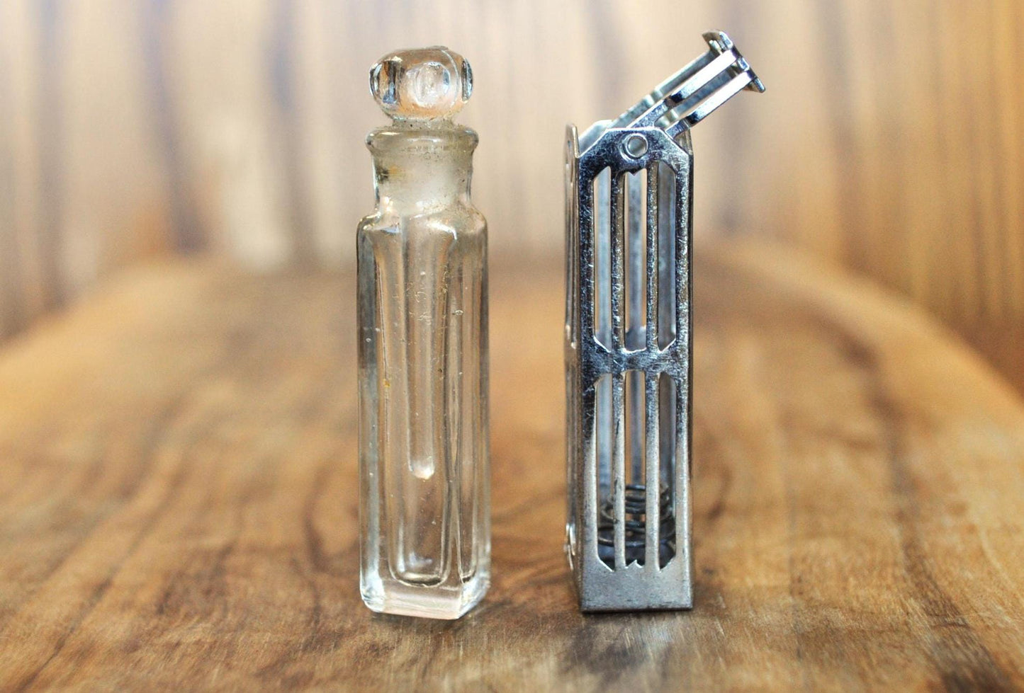 Antique Silver Perfume Bottle - Sterling Silver and Glass, Spring Loaded - Antique Sterling Perfume Flasks