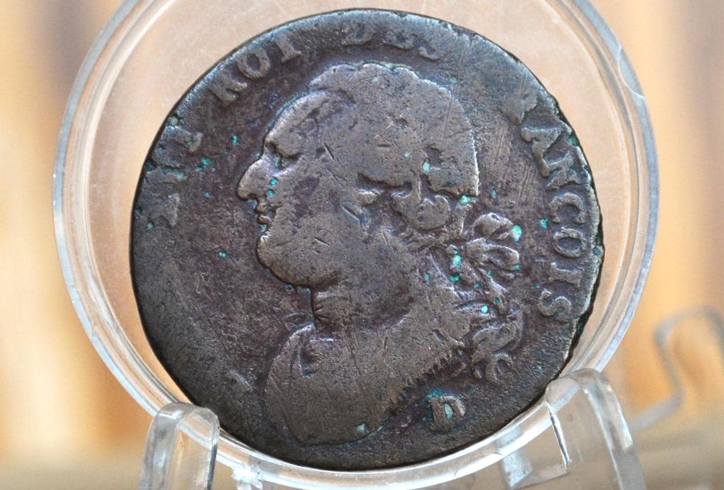 1792 12 Deniers France - Louis XVI - 1792-D (Dijon), Rarer Mint Mark - Great Detail on the Obverse - 1792 1 Sol France