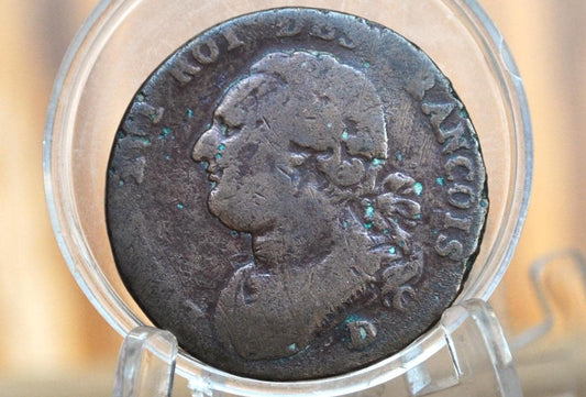 1792 12 Deniers France - Louis XVI - 1792-D (Dijon), Rarer Mint Mark - Great Detail on the Obverse - 1792 1 Sol France