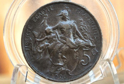 1900 French 5 Centimes Coin - XF+ Grade / Condition - 1900 Five Centimes France 1900 - Beautiful Coin, Authentic