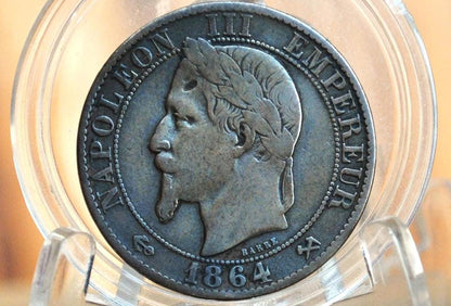 1864-K 5 Centimes France - VF Grade/Condition - Cinq Centimes 1864K France, Napoleon III - Better Date, Lower Mintage, High Grade, Authentic