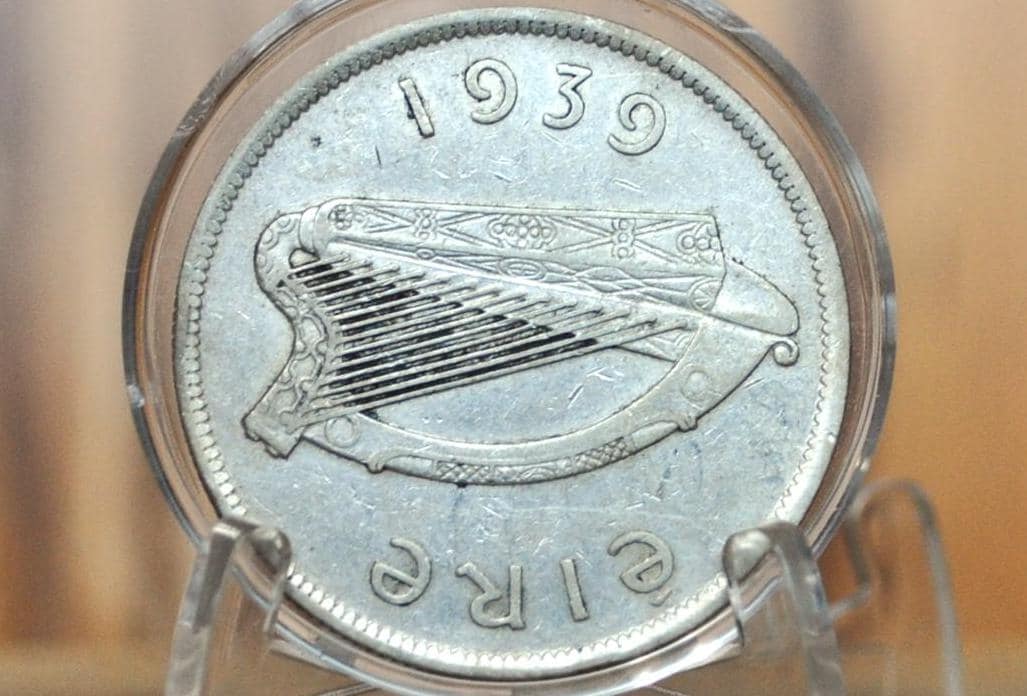 1939 Irish Silver Half Crown - AU Grade/Condition, Great Coin, 1939 1/2 Crown Ireland 2s 6d, Authentic, Low Mintage / Rare Silver Irish Coin