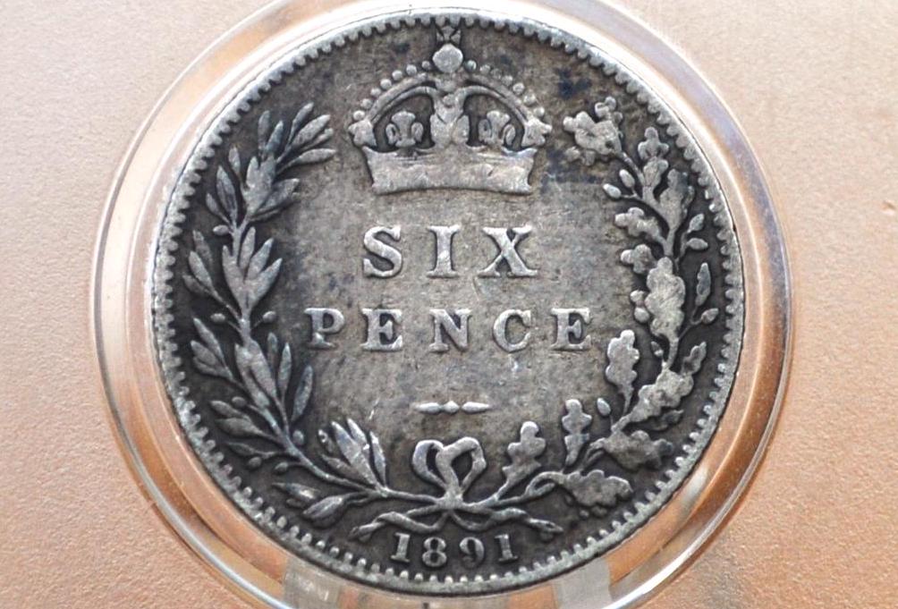 1891 Silver Sixpence Great Britain - Great Condition - Victorian Era - Sterling Silver 6 Pence 1800's UK Six Pence