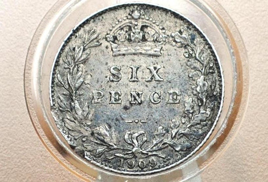 1909 Silver Sixpence Great Britain - AU, Great Detail - King George - Sterling Silver 6 Pence 1909 Six pence 6 1909, Great Coin