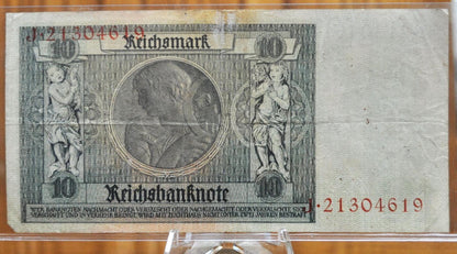 1929 10 Reichsmark German Bank Note - 1929 Reichsbanknote Reichsmark Note - Circulated Condition - 1929 Ten Reichsmark Note - P#180a