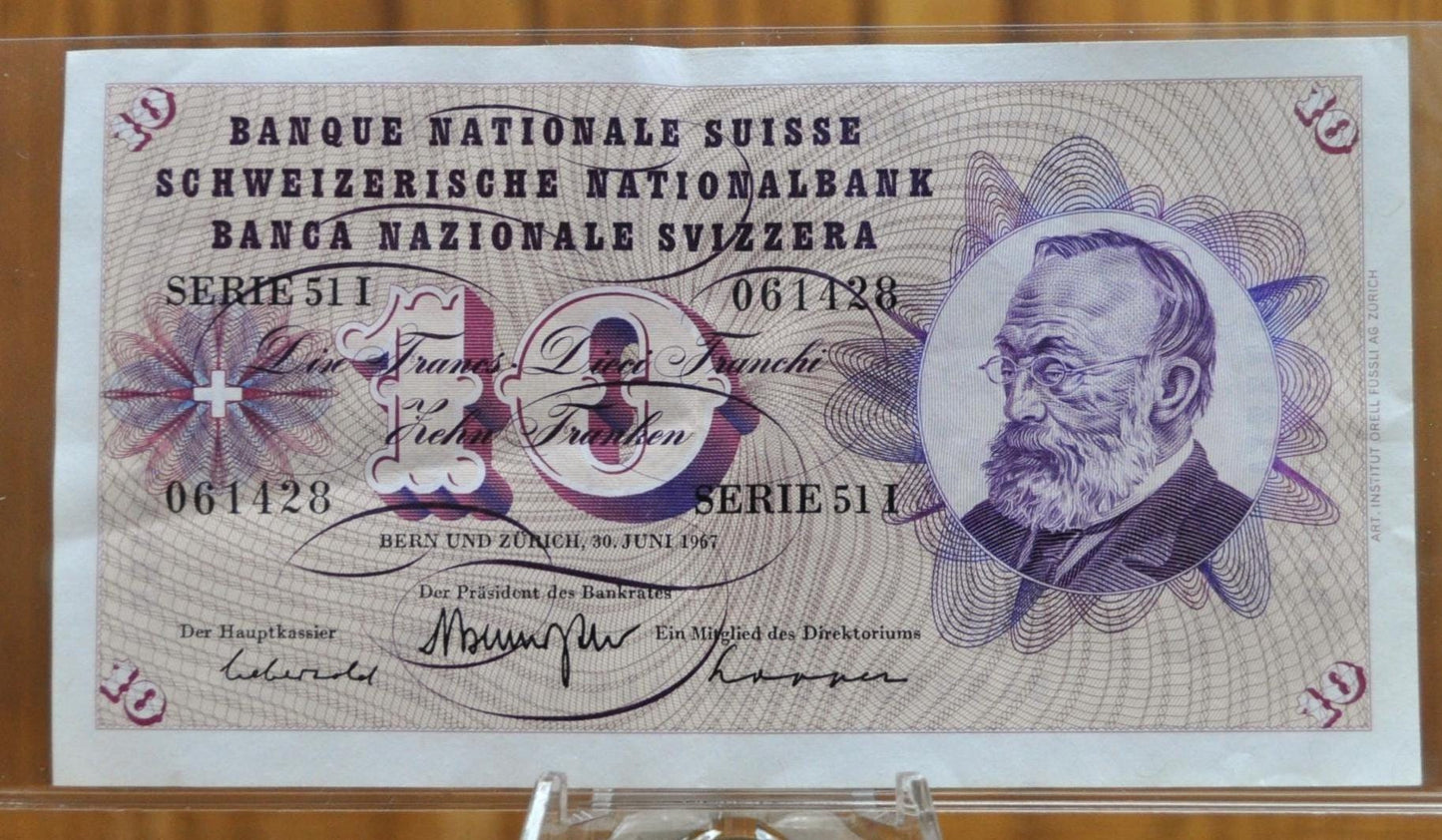 1967 National Bank of Switzerland 10 Francs Note - Gottfried Keller Issue Type - 1967 Switzerland Ten Francs Banknote - P#45m