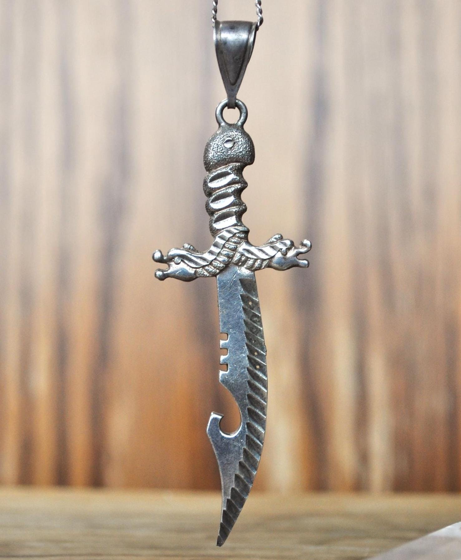 Vintage 1ofaKind Sterling Dragon Sword Pendant - Sterling Silver Dragon Pendant / 1 of a Kind Stamped Sword Pendant Sterling Silver 925