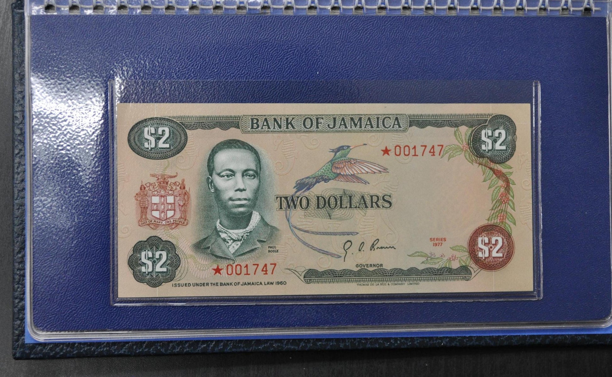 1977 Bank of Jamaica Star Note Collectors Set - Serial Number 1747 - 1, 2, 5, 10 Dollar Notes - 1977 Jamaican Star Note Collectors Book