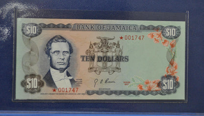 1977 Bank of Jamaica Star Note Collectors Set - Serial Number 1747 - 1, 2, 5, 10 Dollar Notes - 1977 Jamaican Star Note Collectors Book