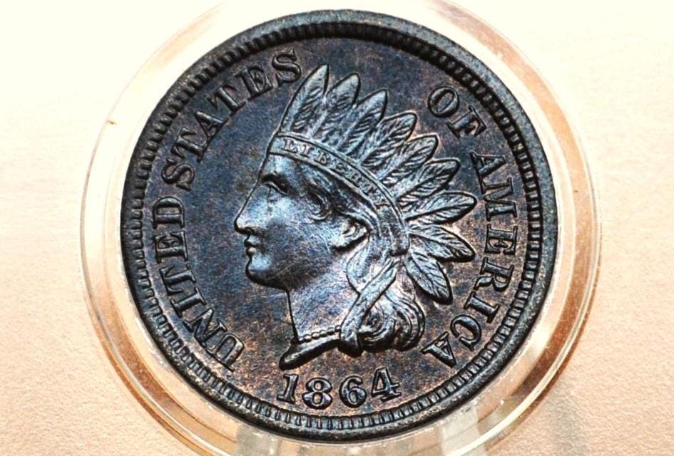 1864-L Indian Head Penny Bronze - Uncirculated with prior corrosion - 1864 L Cent - Bronze Variety, L - Incredible Obverse, Stunning Coin