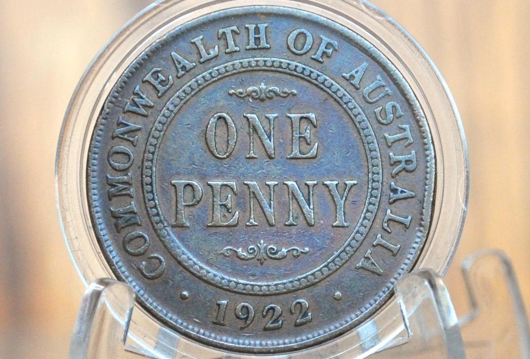 1922 Australian One Penny - Good Condition - King George - Australian One Cent 1922 - Large Penny / Large Cent - Old Australia Coins