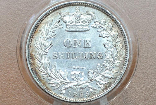 1865 Great Britain Silver 1 Shilling UK One Shilling 1865 - AU Grade - Queen Victoria - 1 Shilling 1865 Sterling Shilling UK, Die Number 114