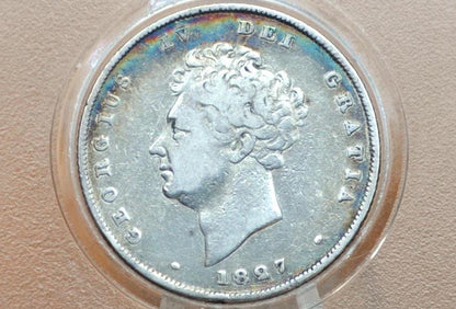 1827 Great Britain Silver 1 Shilling UK One Shilling 1827 - VF+ - George III 1 Shilling 1827 Silver, Great Detail