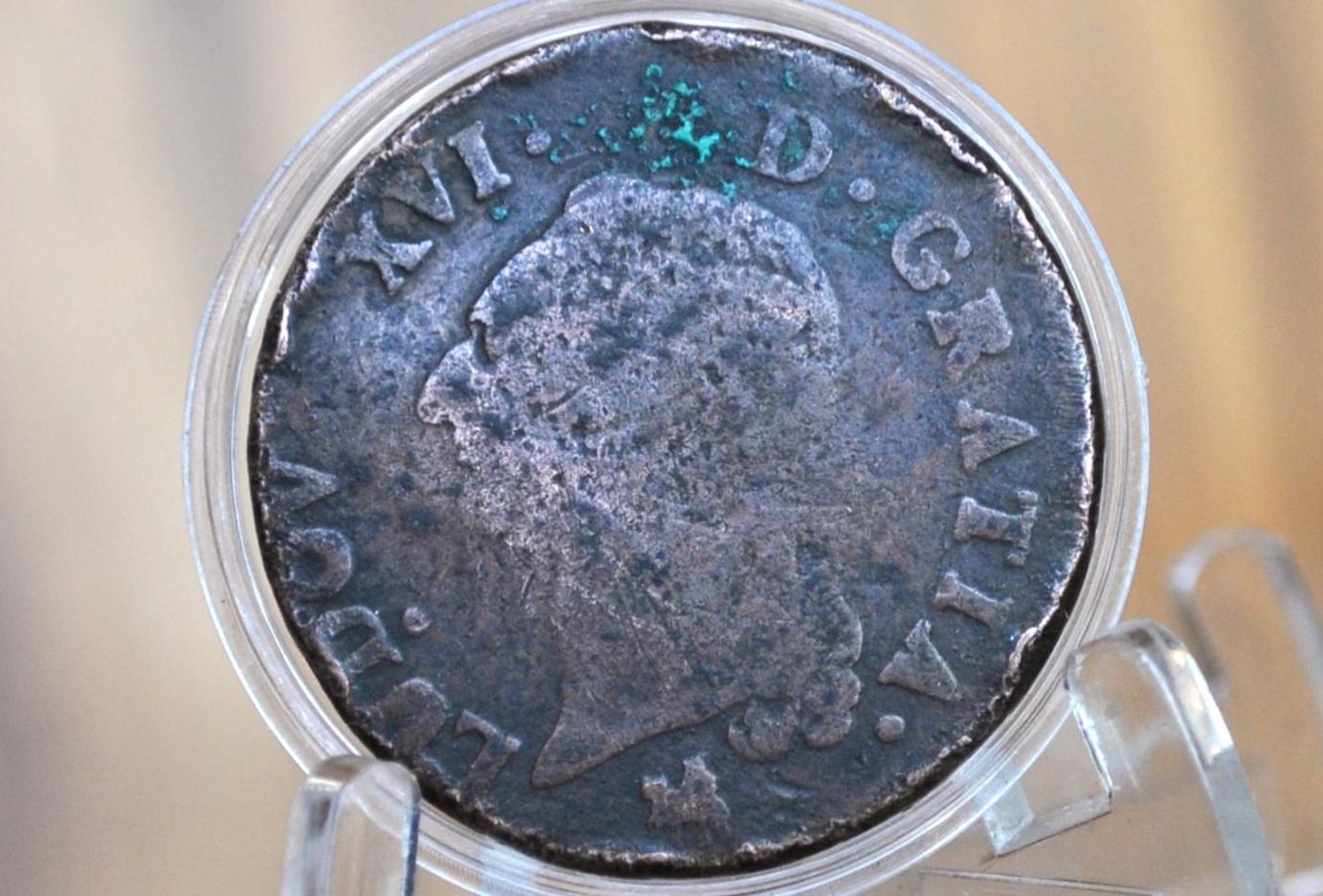 1791 1 Sole France - Louis XVI - 1791 One Sol, Rarer coin type - Great Detail underneath some dirt - 1791 1 Sol France